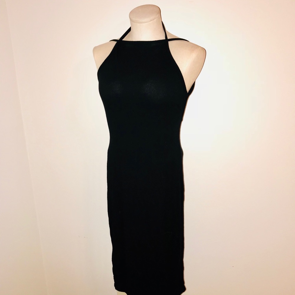 Long black body con dress